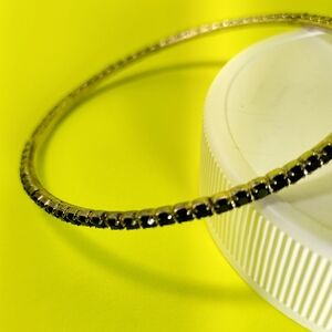 Vintage Silver Black Crystal Bangle Bracelet